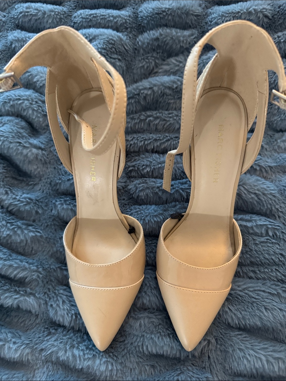 Marc Fisher Beige Pointed Toe Ankle Strap Pumps